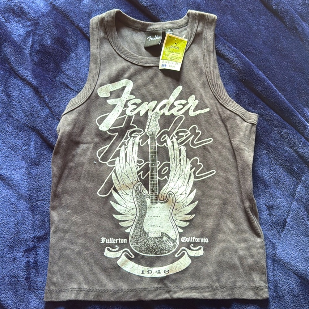 Fender Charcoal Tank Top with Guitar Graphic